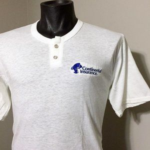 Nos Vintage Continental Insurance Tee M 80s Banking Finance Henley White T Shirt